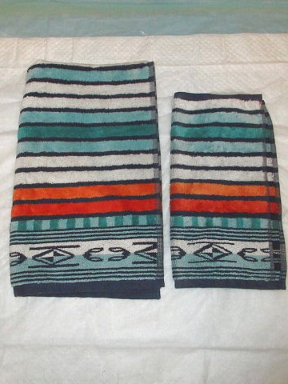 Vtg Pendleton Chimayo Sculpted Towels Set Of 2 Soft Cotton Aztec Southwestern